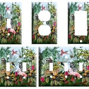Jungle animals design, Decorative Plastic Light Switch Cover Plate, Toggle switch, Outlet, GFCI Rocker, 2 Gang Toggle