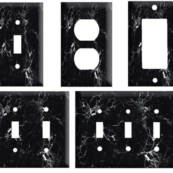 Black and marble design(not actual marble) Light Switch Cover Plate, Single Toggle or Dimmer Switch, Outlet, GFCI Rocker, 2 Gang Toggle