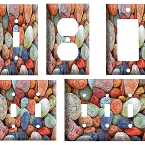 Colorful river rock, Decorative Light Switch Cover Plate, Single Toggle switch, Outlet, GFCI Rocker, 2 Gang Toggle