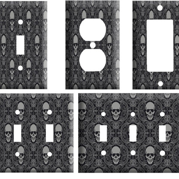 Fancy Skull design, Light Switch Cover Plate, Single Toggle or Dimmer Switch, Outlet, GFCI Rocker, 2 Gang Toggle