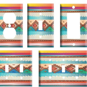 Native southwestern Pattern 2, Decorative Light Switch Cover Plate, Single Toggle switch, Outlet, GFCI Rocker, 2 Gang Toggle