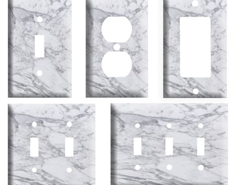 Grey marble design(not actual marble), Decorative Light Switch Cover Plate, Single Toggle switch, Outlet, GFCI Rocker, 2 Gang Toggle