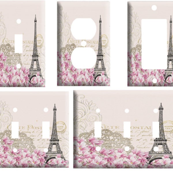 Conception de carte postale de tour Eiffel, plaque de couverture décorative d’interrupteur de lumière, commutateur simple de bascule, sortie, rocker de GFCI, 2 toggle de gang