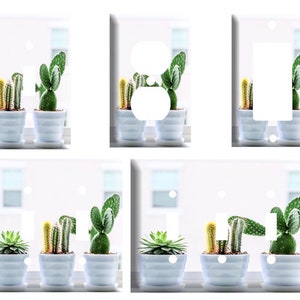 Cactus in White Pots, Desert Botanicals, Light Switch Cover Plate, Single Toggle or Dimmer Switch, Outlet, GFCI Rocker, 2 Gang Toggle