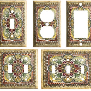 Italian tile design(not actual tile), Decorative Plastic Light Switch Cover Plate, Toggle switch, Outlet, GFCI Rocker, 2 Gang Toggle