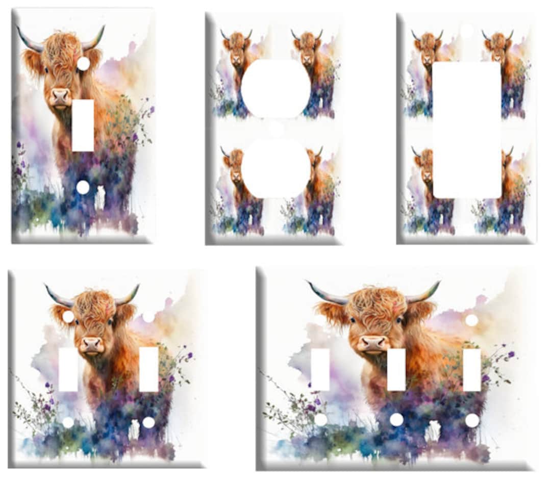 Cow Toggle Highland Cow Watercolor Light Switch Cover Plate, Single Toggle or ...