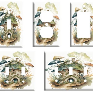 Fairy Mushroom house,  Decorative Light Switch Cover Plate, Single Toggle or Dimmer Switch, Outlet, GFCI Rocker, 2 Gang Toggle
