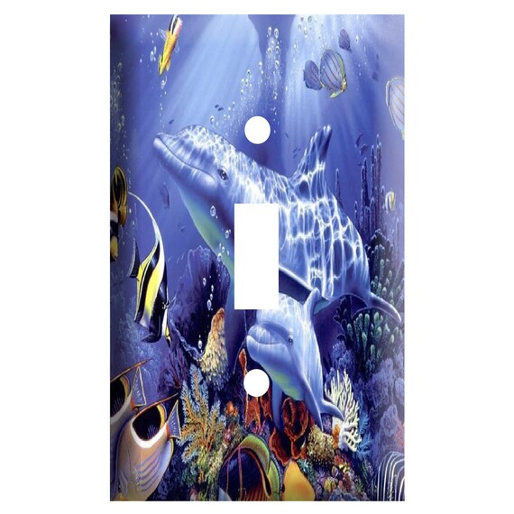 DOLPHIN FAMILY TROPICAL FISH LIGHT SWITCH COVER PLATE  K1  U PICK PLATE SIZE 