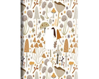 Mid Century Modern Pattern, Retro Mushrooms - Decorative Plastic Light Switch Cover Plate