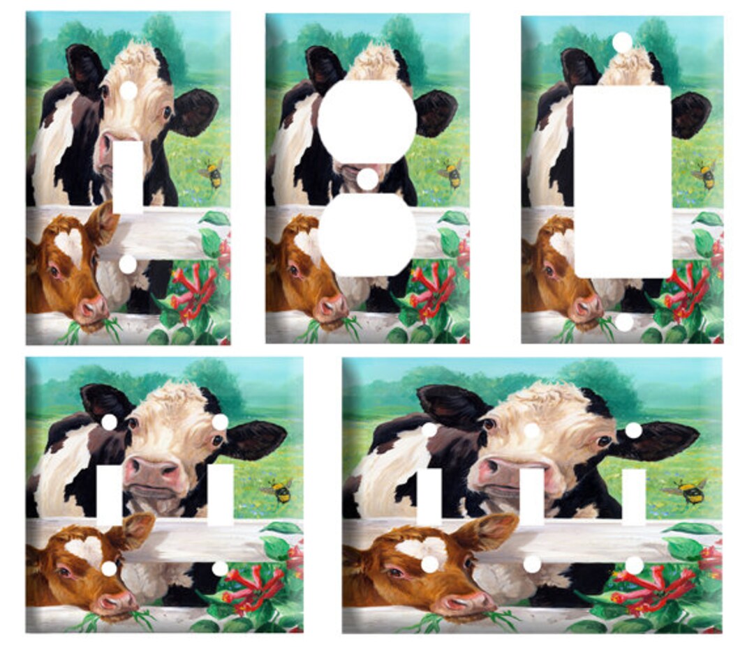 Cow Toggle Cow and Calf on Fence, Light Switch Cover Plate, Single Toggle or ...