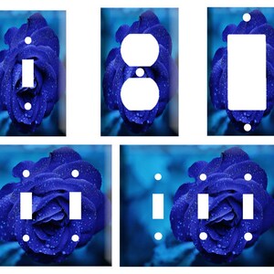 Blue Rose flower, Light Switch Cover Plate, Single Toggle, Outlet, GFCI Rocker, 2 Gang Toggle
