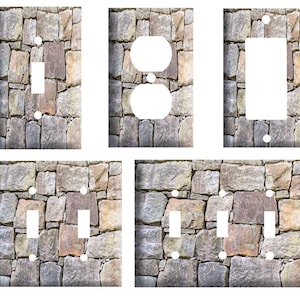 Stone wall design,  Plastic Light Switch Cover Plate, Single Toggle switch, Outlet, GFCI Rocker, Toggle