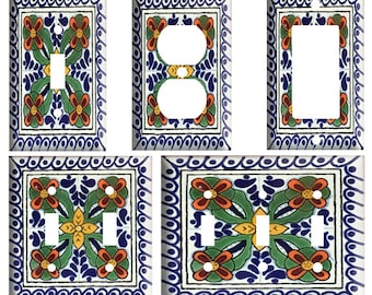 Talavera 3 design(not actual tile), Decorative Plastic Light Switch Cover Plate, Single Toggle, Duplex Outlet, 2 gang, or GFCI Rocker