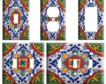 Mexican Talavera tile 1 (not real tile), Decorative plastic Light Switch Cover Plate, Single Toggle switch, Outlet, GFCI Rocker