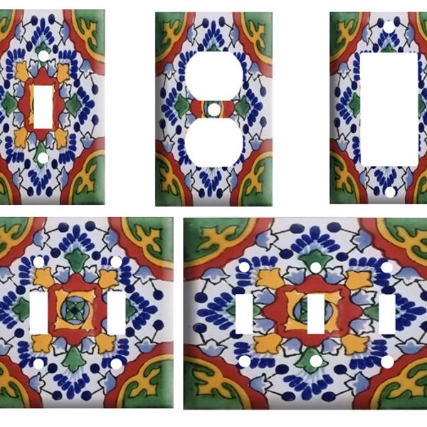 Mexican Talavera tile 1 (not real tile), Decorative plastic Light Switch Cover Plate, Single Toggle switch, Outlet, GFCI Rocker