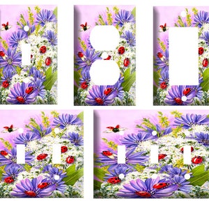 Ladybug and flowers, Light Switch Cover Plate, Single Toggle or Dimmer Switch, Outlet, GFCI Rocker, 2 Gang Toggle