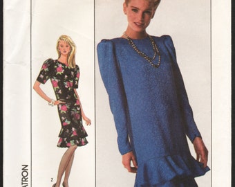 1980s Vintage Sewing Pattern Simplicity 8948 Misses Flounce Dress - Size 14 16 18 Bust 36 38 40 UNCUT