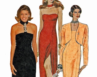 Strapless Evening Dress Pattern with Choker Collar & Bolero Jacket, McCalls 7106