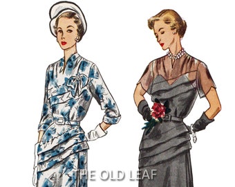 Sewing Pattern - Vintage 1940s Dress with Diagonal Tucks, Simplicity 3103