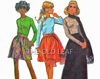 60s Skirt Pattern, Mini or Maxi with Top & Scarf, McCalls 2196