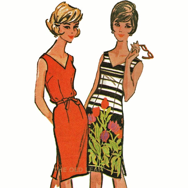 1960s Dress Pattern, Sleeveless V Neck Dress with Side Slits, Easy McCalls Quaker Oats 1, UNCUT