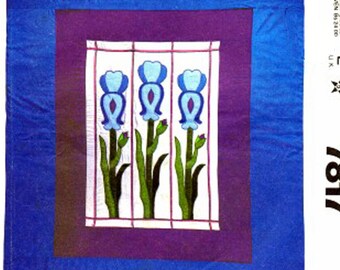 Craft Sewing Pattern McCalls 7817 Quilt Stained Glass Iris Flower Quilt Size Full Queen UNCUT