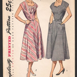 1950s Dress Pattern with Optional Bias Skirt or Soutache Trim, Easy Simplicity 3586, UNCUT image 2