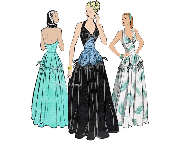 1940s Formal Dress Pattern, Halter Evening Gown, Butterick 4222, UNCUT -  Etsy