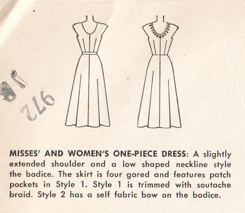 1950s Dress Pattern with Optional Bias Skirt or Soutache Trim, Easy Simplicity 3586, UNCUT image 3