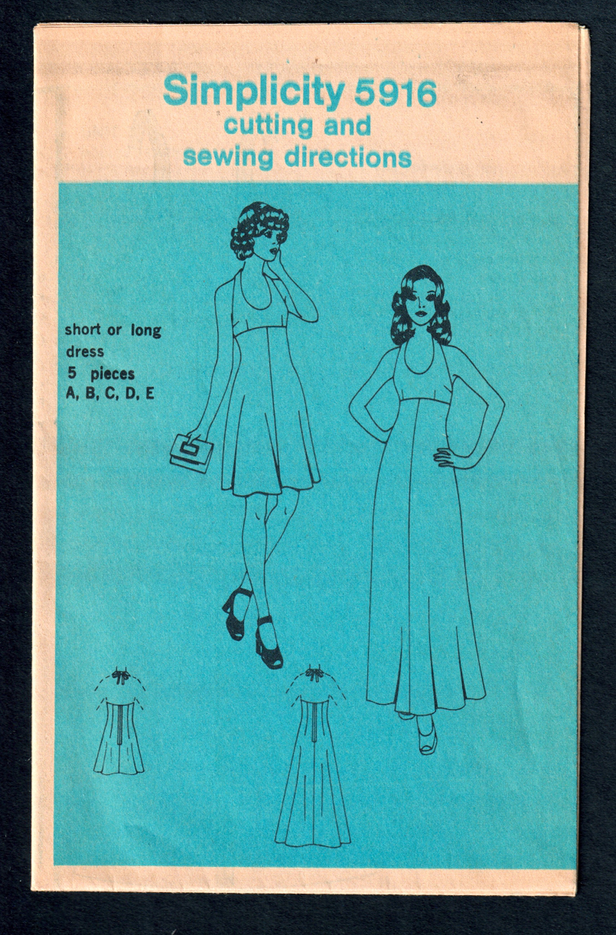 1970s Halter Dress Pattern in Two Lengths, Simplicity 5916 - Etsy