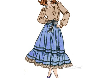 80s Ruffle Tier Skirt & Side Button Shirt Pattern, Size 12-16 McCalls 8202 (UNCUT)