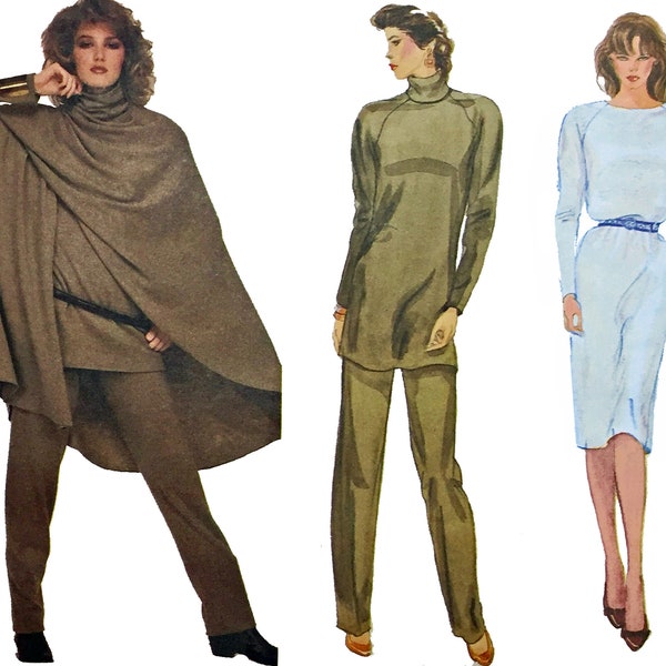 Vintage 80s Pattern - Anne Klein Poncho & Turtleneck Tunic Top, Very Easy Vogue 2817 - UNCUT