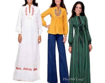 70s Boho Caftan Pattern, Flowy Maxi Dress or Tunic Top - McCalls 5285 UNCUT