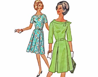 60s Fit Flare Dress Pattern with Inverted Pleats, Simplicity 5038 - UNCUT