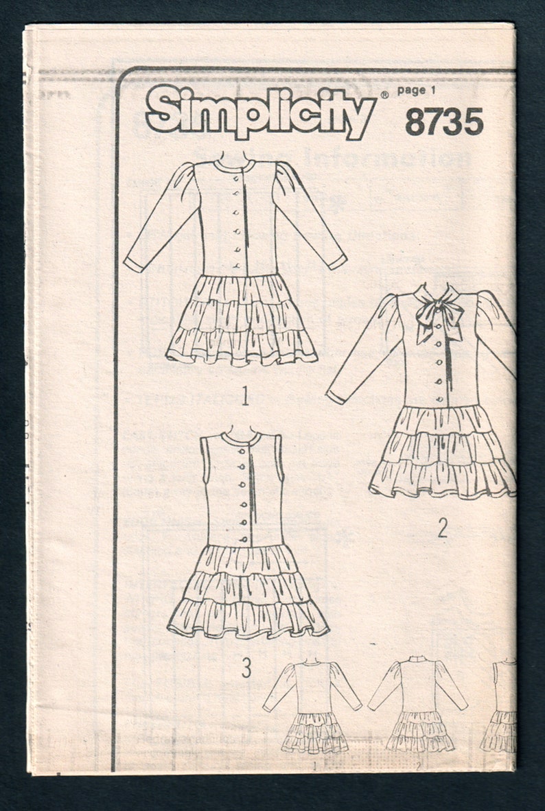 Jumper Dress Pattern with Drop Waist & Ruffled Tiers, 1980s Simplicity 8735, UNCUT image 5