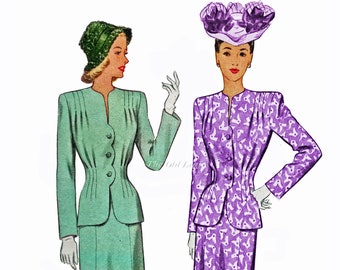 1940s Suit Dress Pattern, 2 Piece with Scallop Edge Jacket - McCall 6857, UNCUT