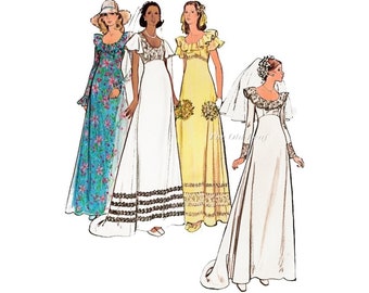70s Wedding Gown Pattern, Bridesmaid Dress Pattern, Butterick 5746 - UNCUT