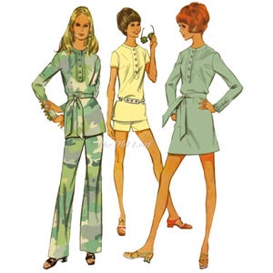 Mod 70s Pattern: Mini Dress, Henley Top and Pantsuit —  McCalls 2260