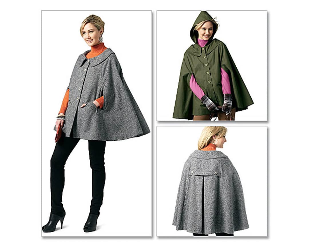 Cape Coat Pattern With Flat Collar and Optional Hood, Mccalls M6446 ...