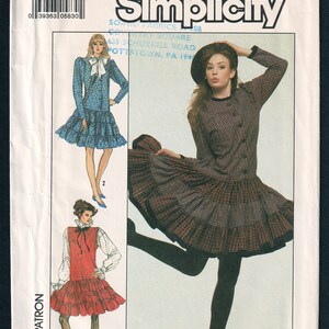 Jumper Dress Pattern with Drop Waist & Ruffled Tiers, 1980s Simplicity 8735, UNCUT image 2