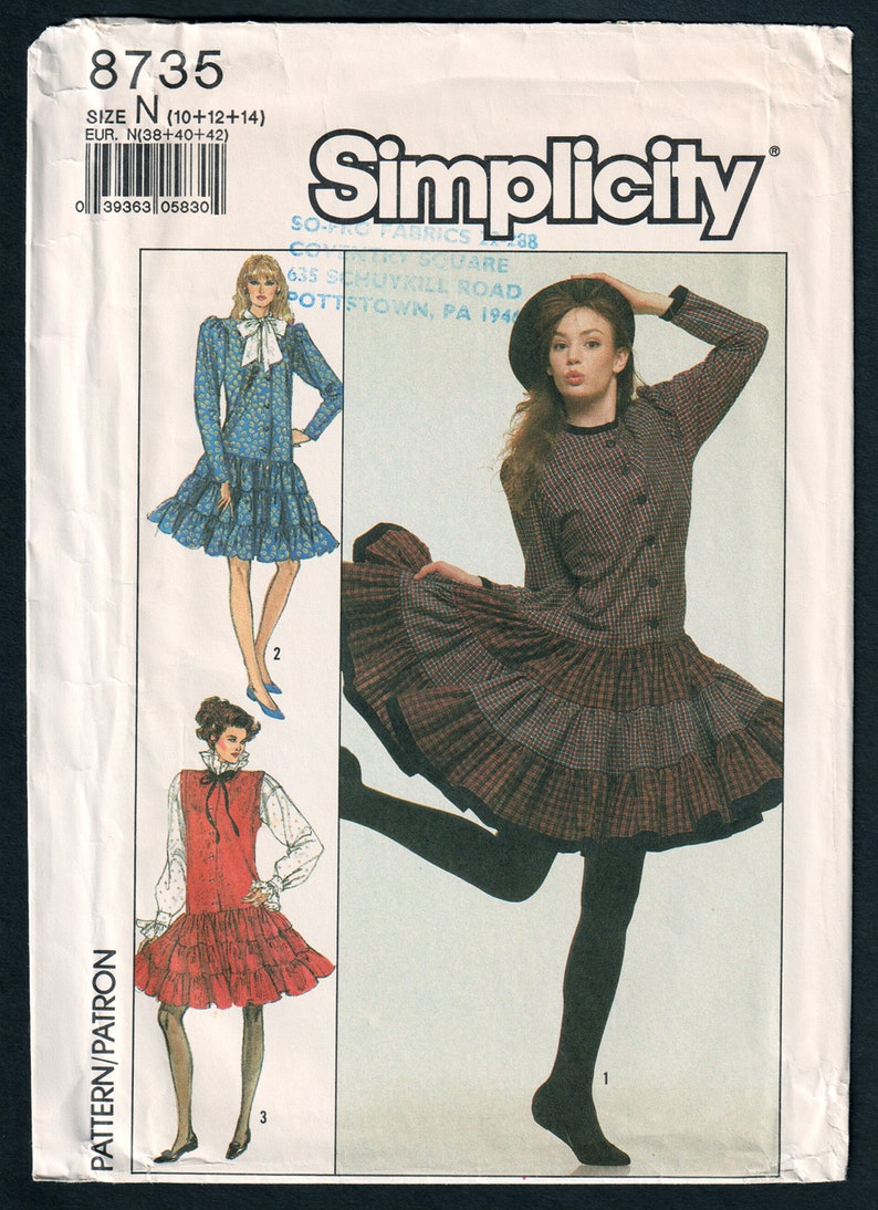 Jumper Dress Pattern with Drop Waist & Ruffled Tiers, 1980s Simplicity 8735, UNCUT image 2