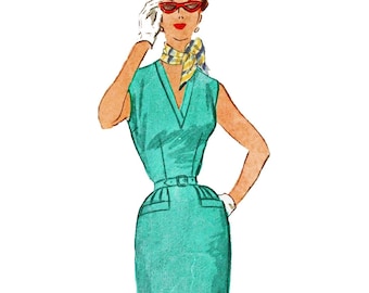 McCalls 9748 - 1950s Wiggle Dress Pattern: Fitted, Sleeveless, V Neck