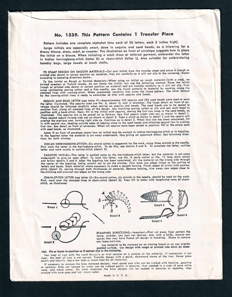 Script Alphabet Letter Transfer Pattern, Vintage 1940s McCalls 1339 - UNCUT image 3