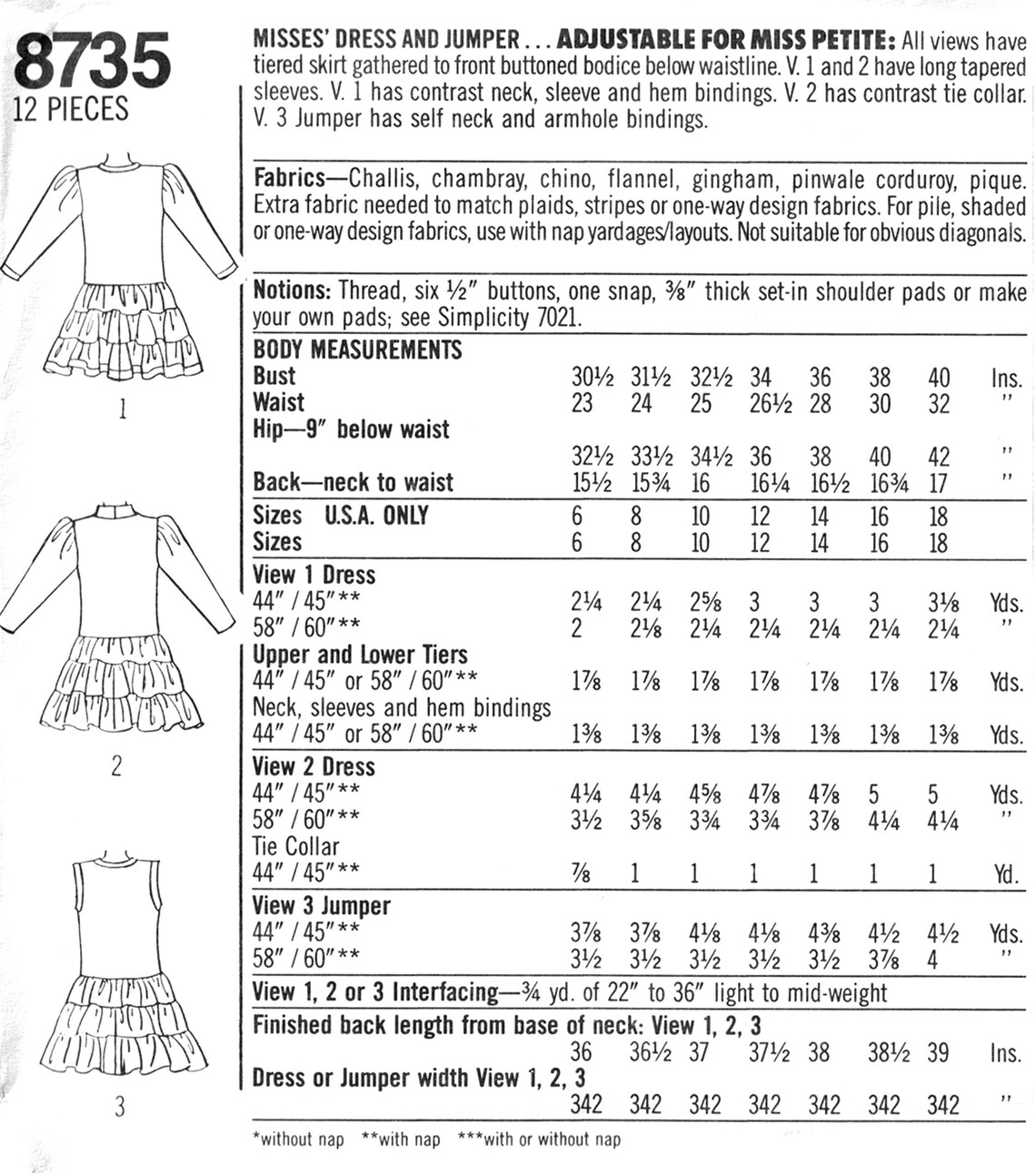 Jumper Dress Pattern With Drop Waist & Ruffled Tiers, 1980s Simplicity