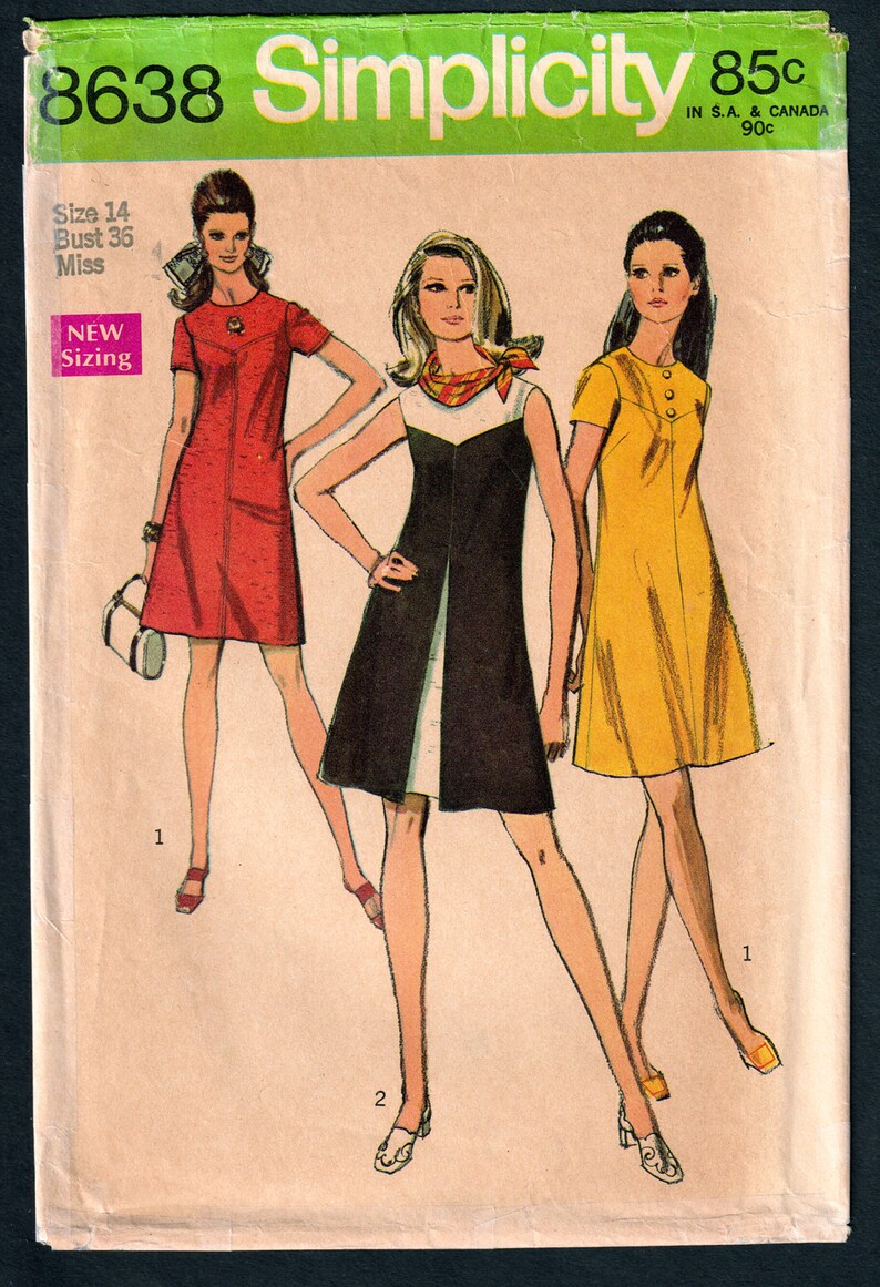 Mod 60s Dress Pattern With Shaped Yoke Optional Inverted Pleat