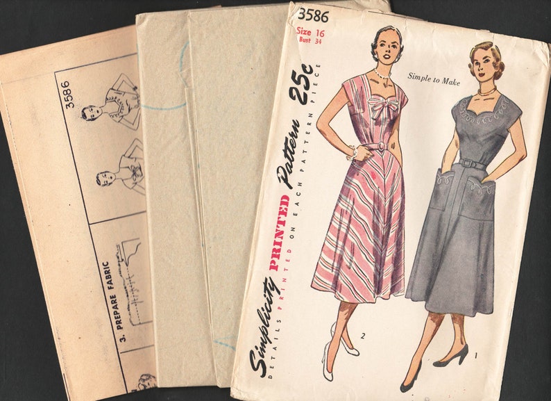 1950s Dress Pattern with Optional Bias Skirt or Soutache Trim, Easy Simplicity 3586, UNCUT image 8