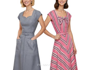 Simplicity 3586 Easy Pattern: 1950s Vintage Fit & Flare Dress, Sweetheart Neck, UNCUT