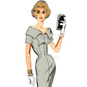 50s Cocktail Dress Pattern - Wiggle Sheath with Portrait Neckline by Designer Estevez, Mail Order Pattern A793