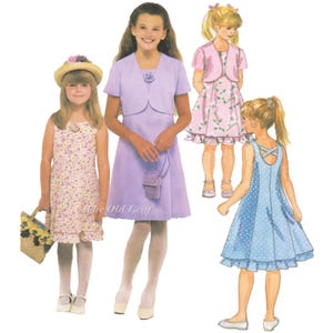 1990s Girls Dress Pattern: Criss Cross Back, Bolero Jacket, McCalls 2097 (UNCUT)