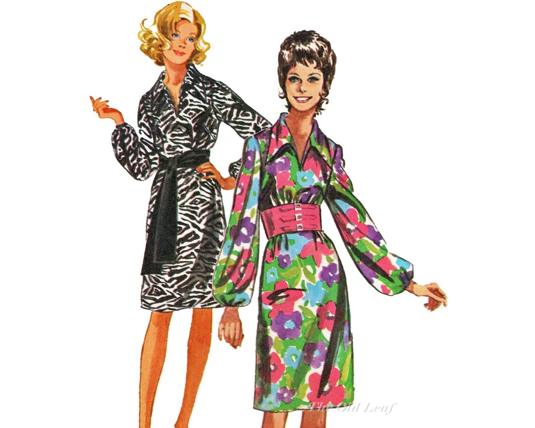 Mod 70s Dress Pattern With Lantern Sleeve & Pointed Collar, Simplicity ...